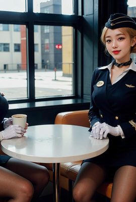 AI生成~Ai_pyramid-donne in uniforme da hostess.  Servizio VIP 3