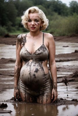 Marilyn incinta nel fango (generato dall'intelligenza artificiale)