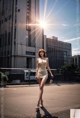 Capelli arancioni e vestito di velluto